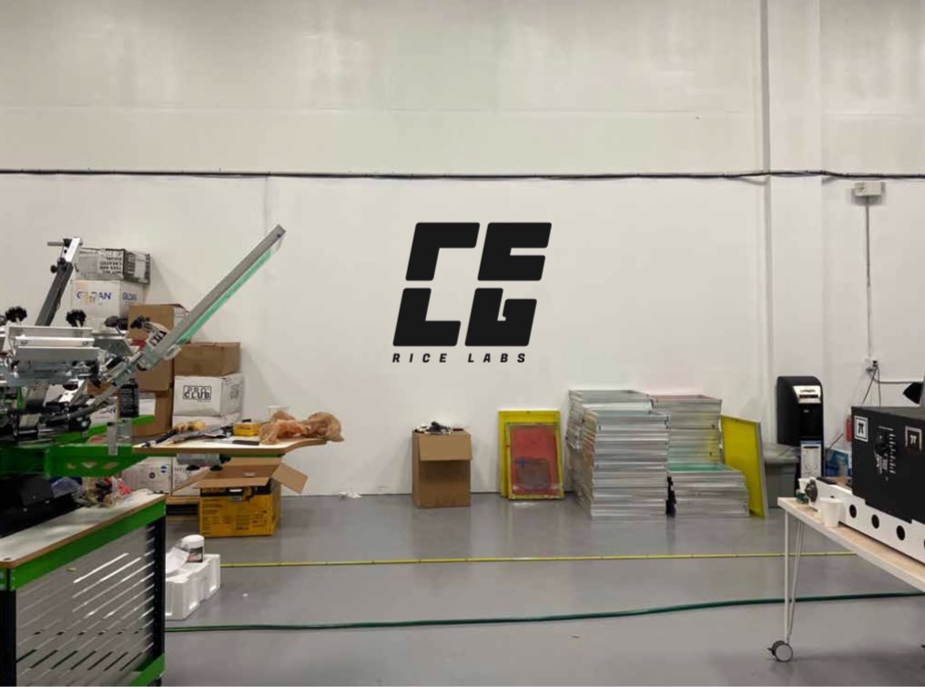 Screen printing press and screen storage inside the RICE LABS facility
